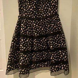 Black polka dot satin cocktail dress